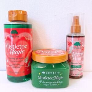 Tree Hut Mistletoe Magic Set Of 3 Shea Sugar Scrub, Foaming gel, Fragrance Mist